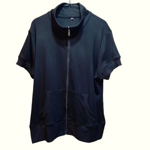 J Corrine Women's Black Short Sleeve Full Zip Sweater XXL